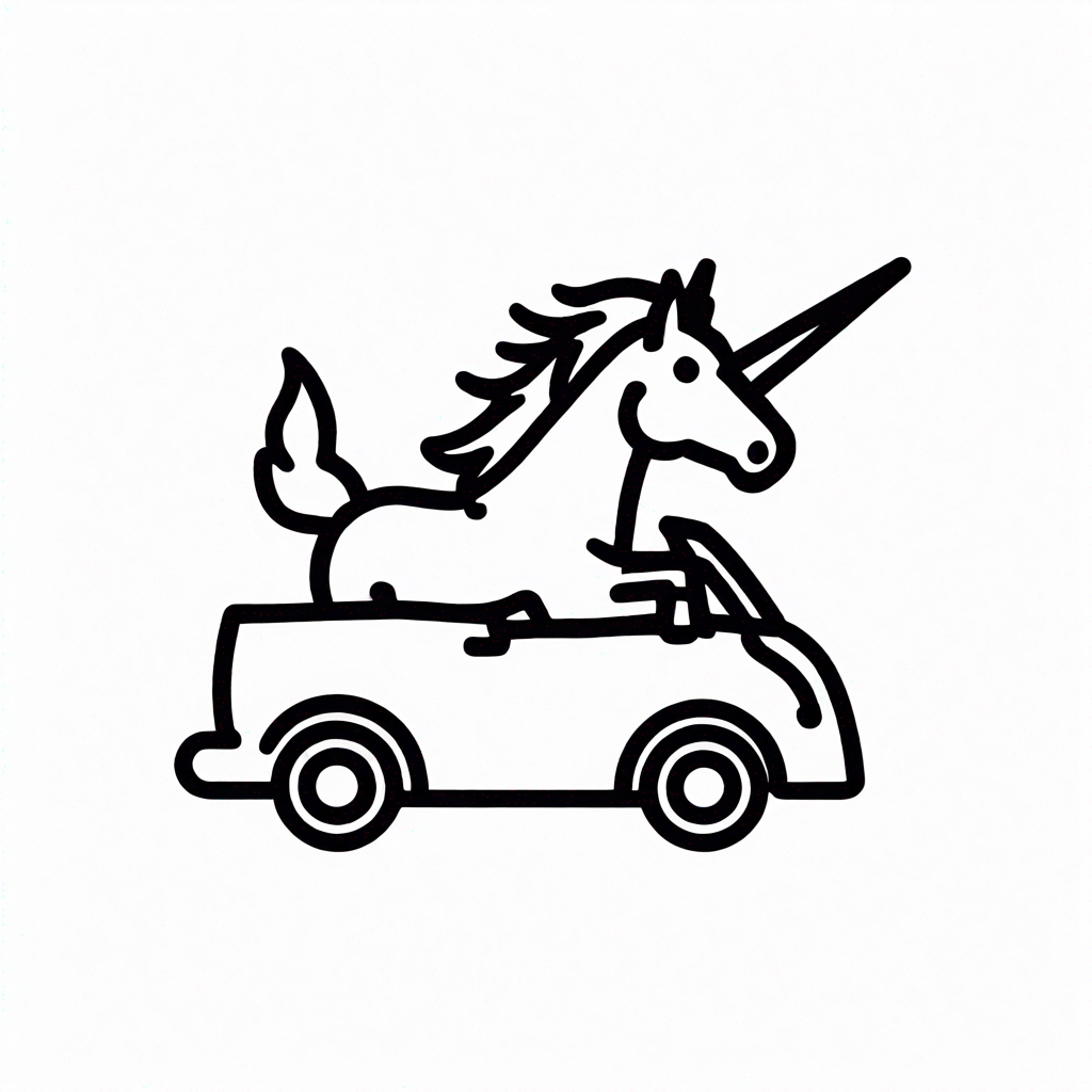 unicorn driving a car